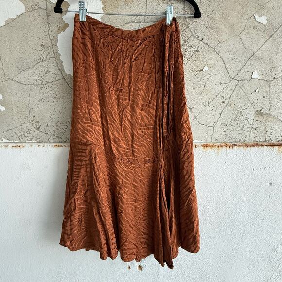Anthropologie Dresses & Skirts - Anthropologie Maeve Midi Skirt Satin Jacquard Copper Tie Waist Crinkle A‎ Line 8